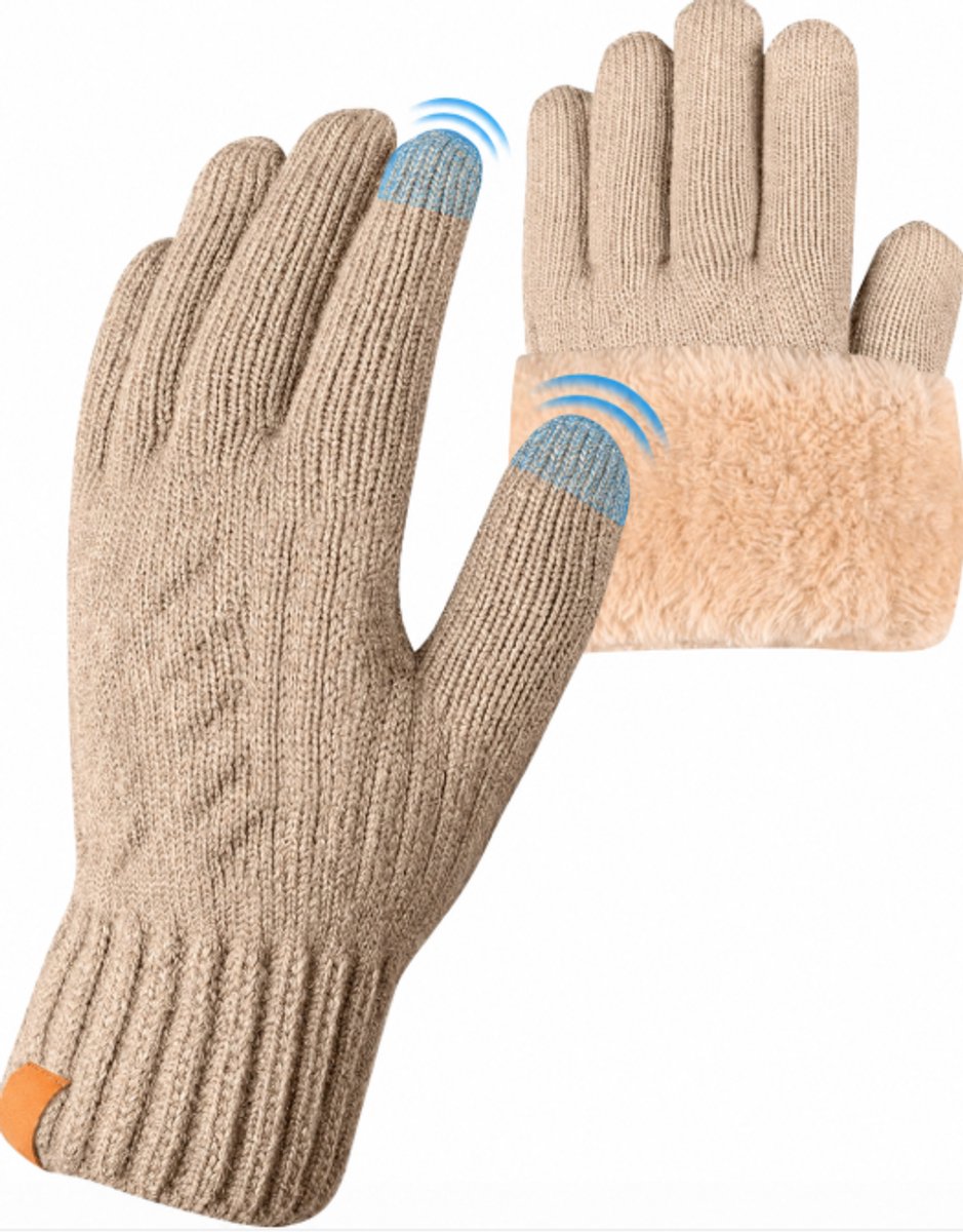 Thermische winterhandschoenen - fleece voering, touchscreen, gebreide elastische warme handschoenen voor hardlopen, skiën, fietsen, paardrijden, wandelen, kamperen - dames en heren（koffie bruin）
