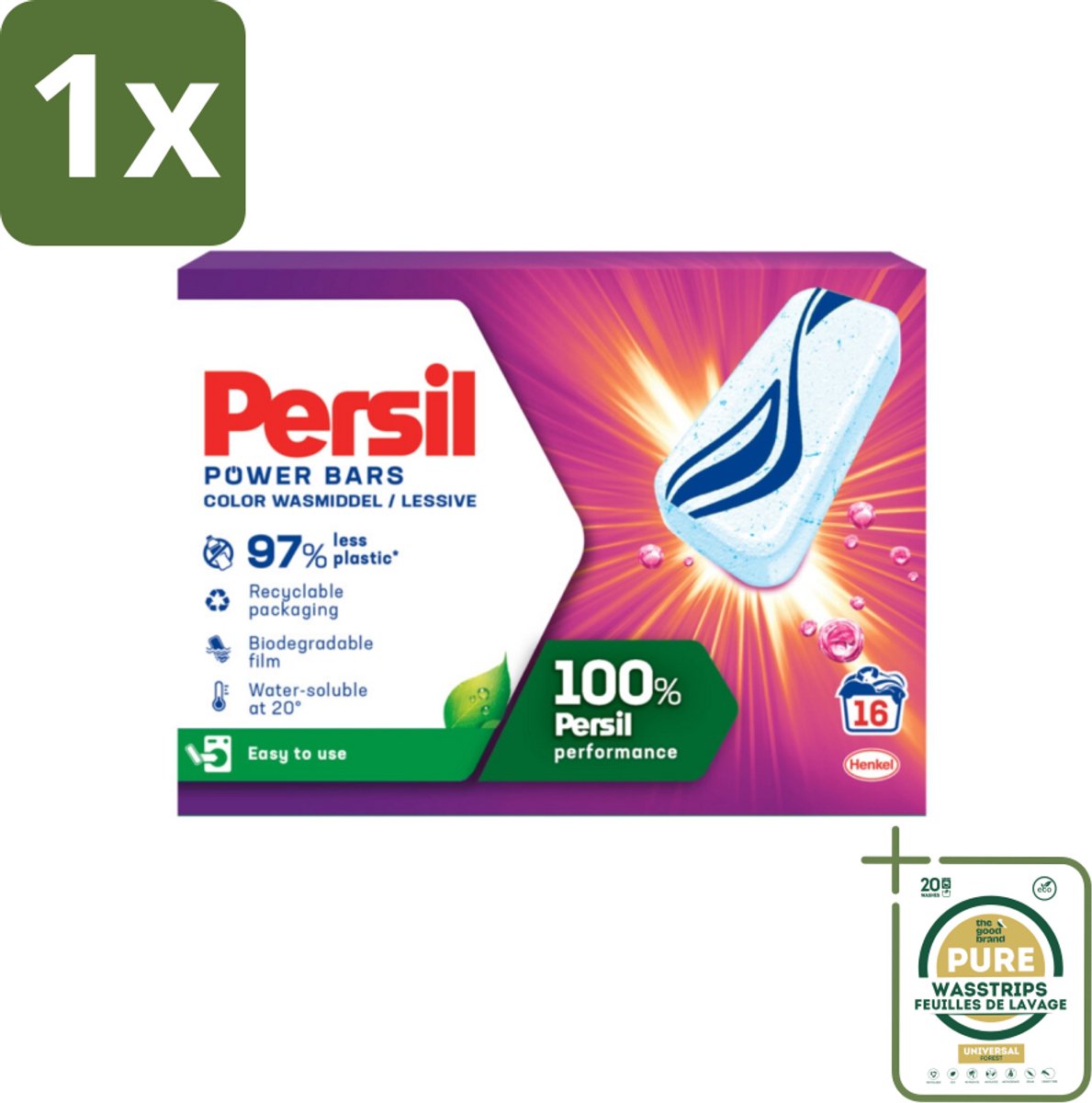 1 x Persil Power Bars - Wasmiddeltabletten - Gekleurde Was - 16 Wasbeurten- Wasmiddelbar - Gekleurde Was - Wasmiddel Tabletten - Duurzame Was - Milieuvriendelijke Was