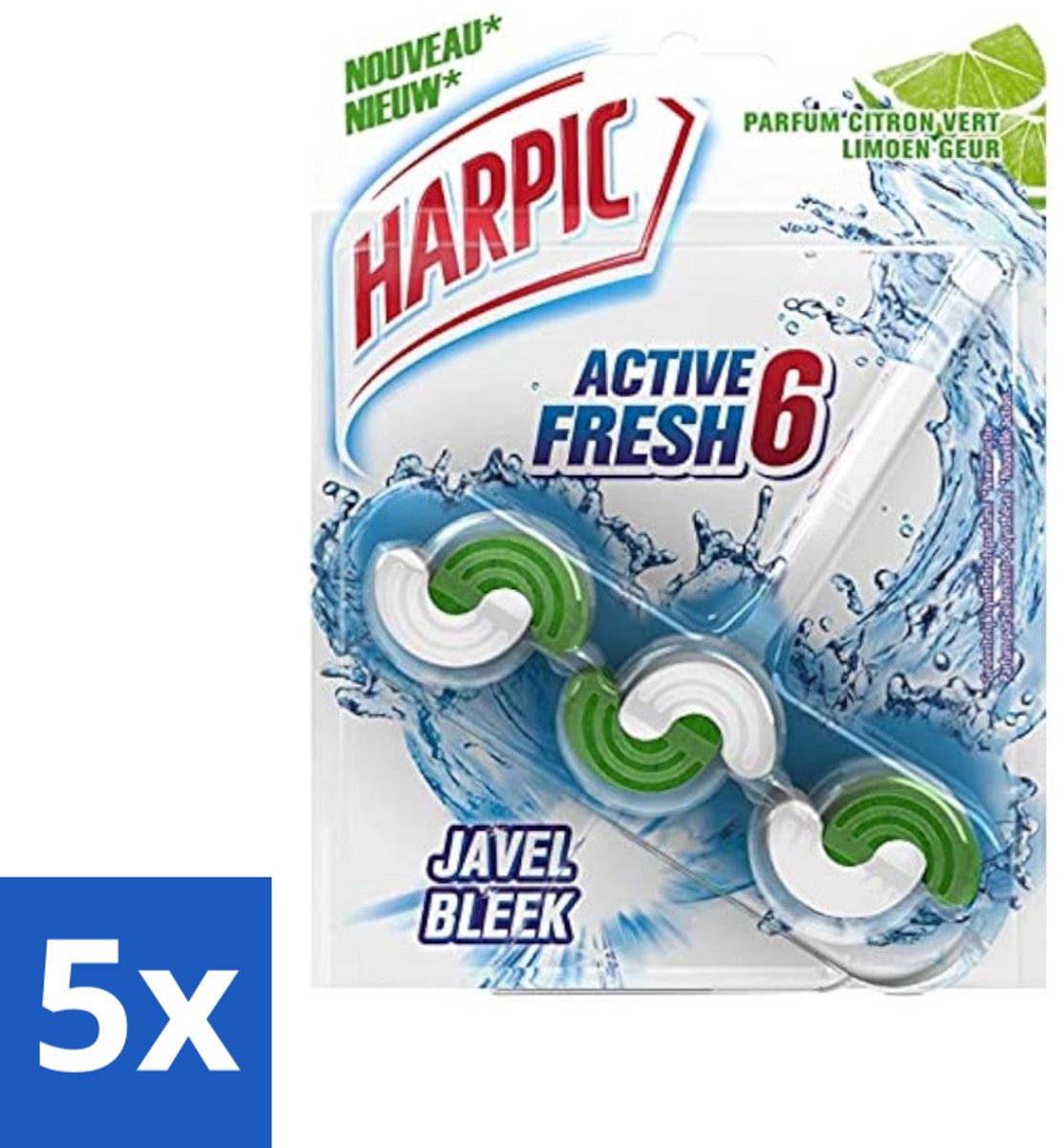 5 x Harpic Active Fresh - Toiletblok - Limoen - Met Bleek - 1 Blok - Toiletblok - Toilet Reinigen - Bleek - Limoen - Toilet Hygiëne