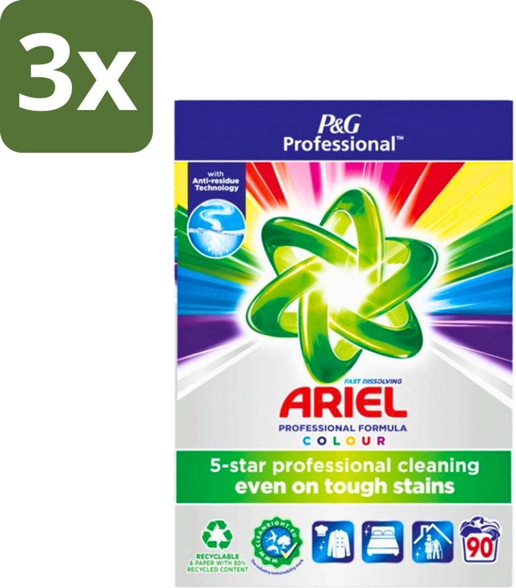 3 x Ariel Professional - Waspoeder - Gekleurde Was - 90 Wasbeurten - Kleurverzorging - Waspoeder - Vlekverwijdering - Wasmachine - Wasbeurt