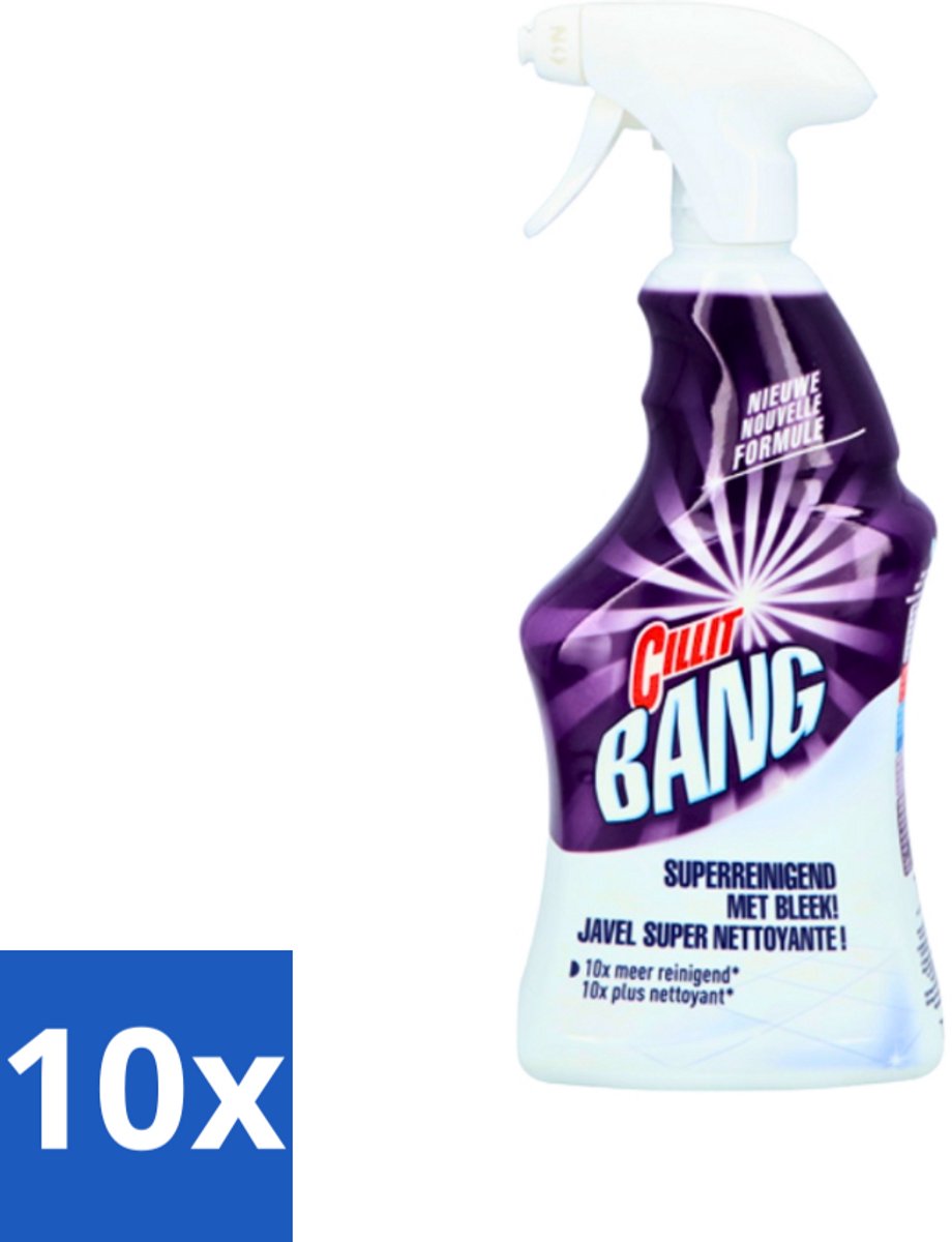 10 x Cillit Bang - Power Cleaner - Bleek & Hygiëne - Schoonmaakspray - Voor Vlekken en Aanslag - 750 ml - Schoonmaak - Vuil Verwijderen - Vlekken Verwijderen - Bleek - Hygiëne