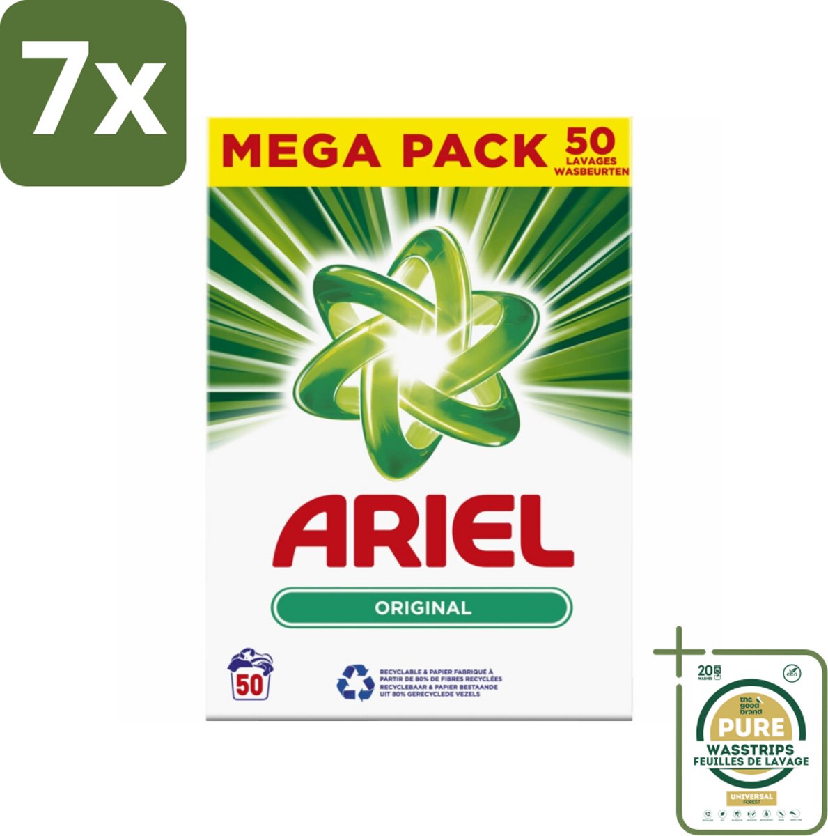 7 x Ariel Original - Waspoeder - Witte en Lichtgekleurde Was - 50 Wasbeurten - Grootverpakking - Waspoeder - Reiniging - Wasmachine - Energiebesparing - Milieuvriendelijk