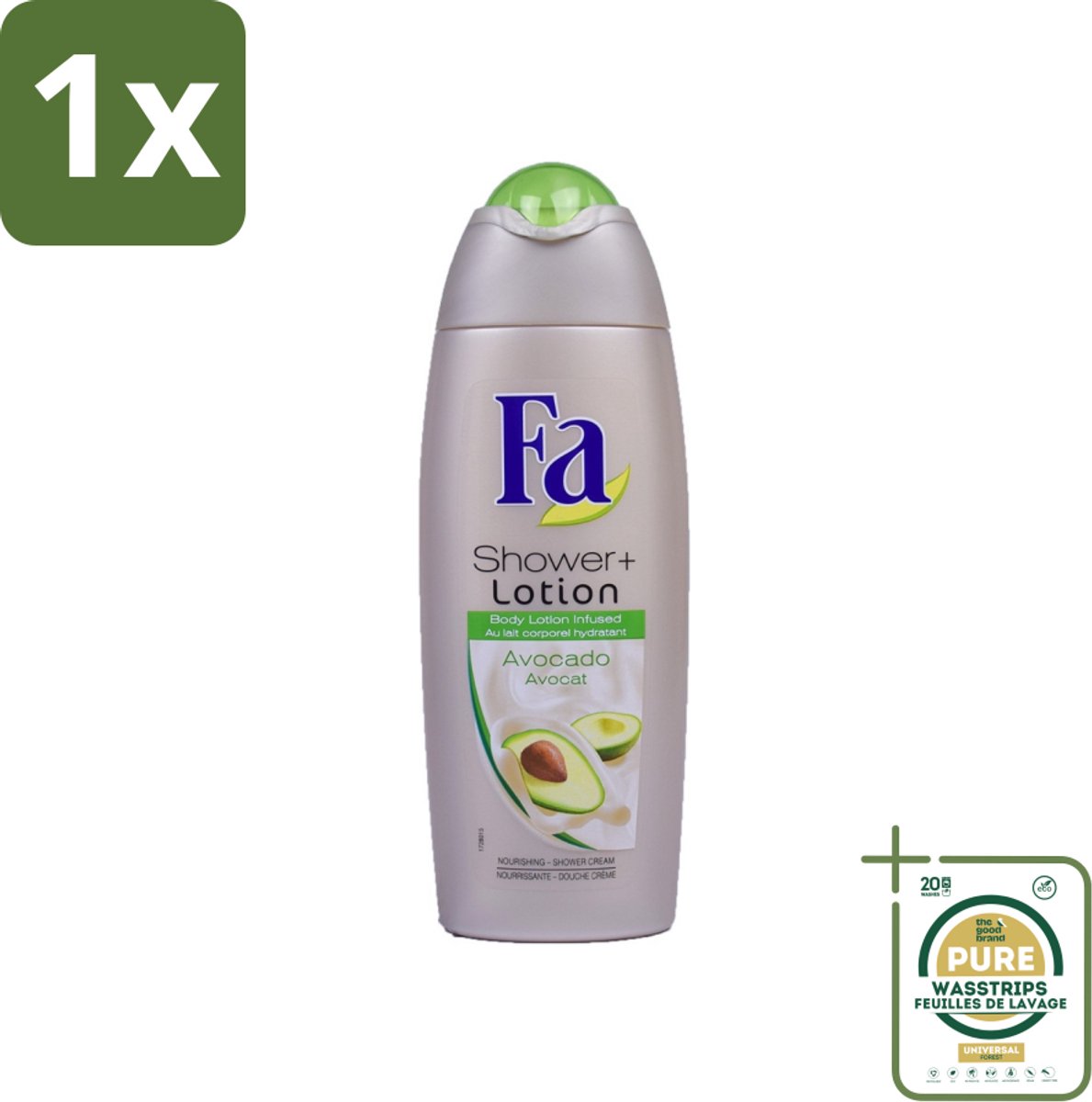 1 x Fa - Douchecrème Met Lotion - Avocado - 250 ml- Douchecrème - Bodylotion - Avocado Geur - Hydratatie - Huid Verzorging