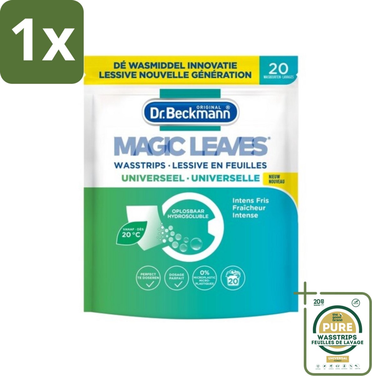 1 x Dr. Beckmann - Magic Leaves Universeel - Wasstrips - Witte en Gekleurde Was - 20 Wasbeurten- Wasstrips - Wasstrips Wit - Wasstrips Gekleurd - Wasstrips 20 Beurten - Wasstrips Milieuvriendelijk