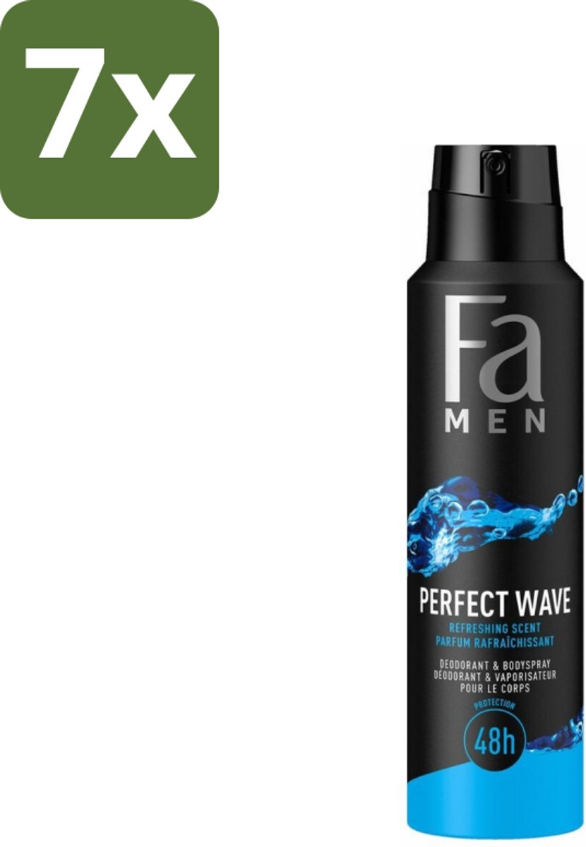 7 x Fa Men - Perfect Wave - Deodorant Spray - Verfrissende Geur - 150 ml - Deodorant Spray - Frisse Geur - Aquatisch - Lichaamsgeur - Zweetblokkerend