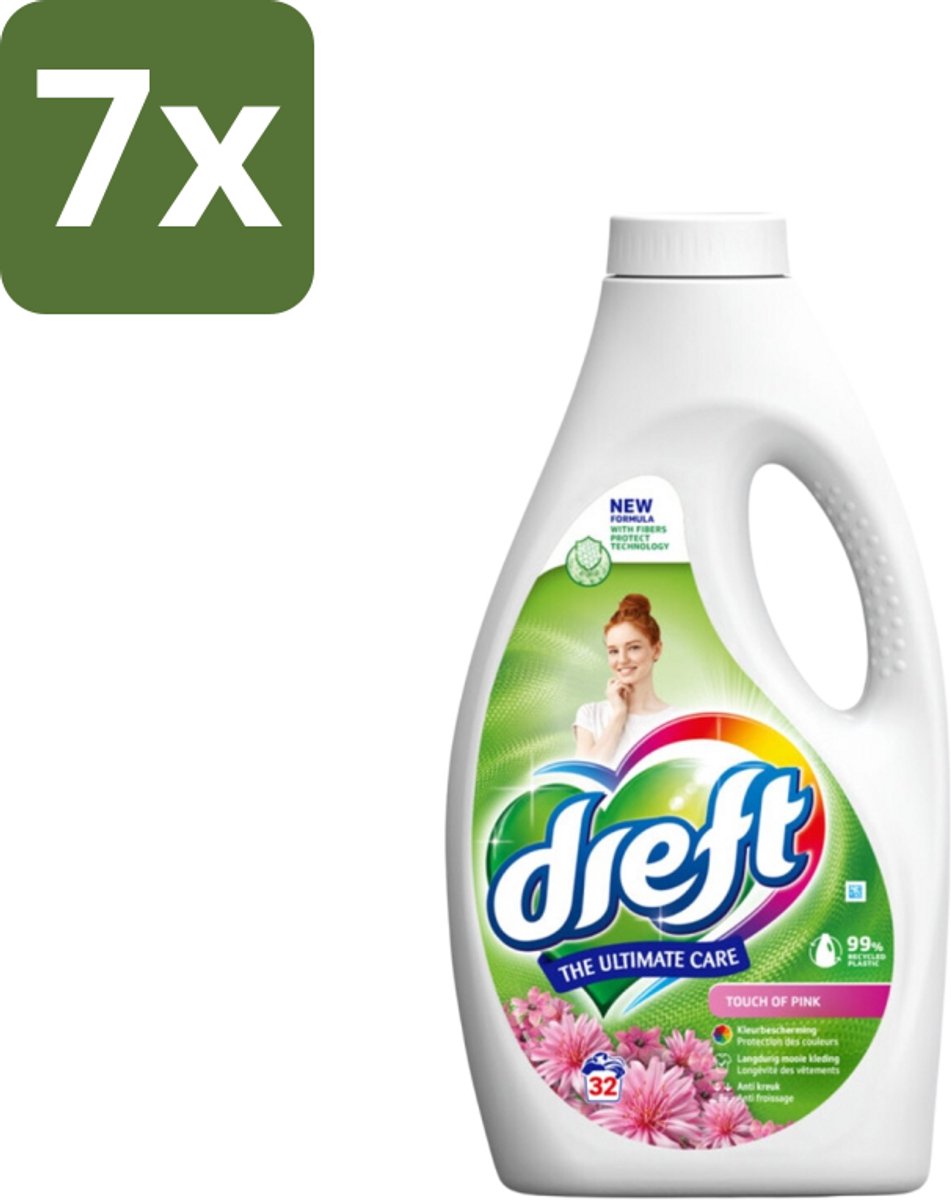 7 x Dreft Vloeibaar Wasmiddel Touch of Pink 32 Wasbeurten 1,4 liter - Wasmiddel - Wasgoed Reinigen - Kleur Behouden - Frisse Geur - Vezel Beschermen