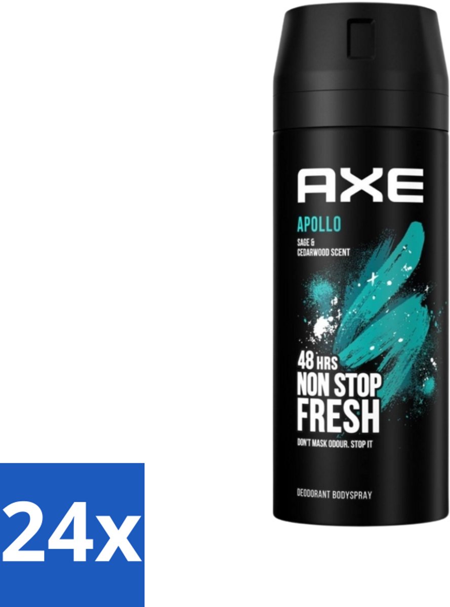 24 x Axe - Deodorant Bodyspray - 48hrs Fresh - Apollo - Sage & Cedarwoord - 150 ml - Deodorant - Axe Apollo - 48 Uur Bescherming - Frisheid - Geur