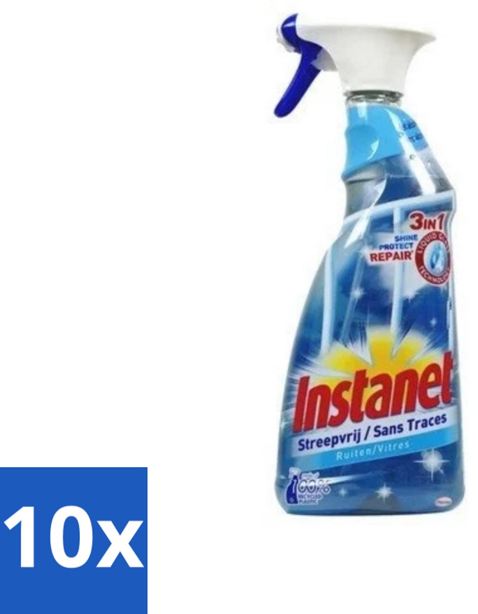 10 x Instanet - Ruitenreiniger - Streepvrij - 3in1 Spray - 725 ml - Ruitenreiniger - Streepvrije Ruiten - Ruiten Reinigen - Ruiten Reinigingsalcohol - 3-in-1 Ruitenreiniger