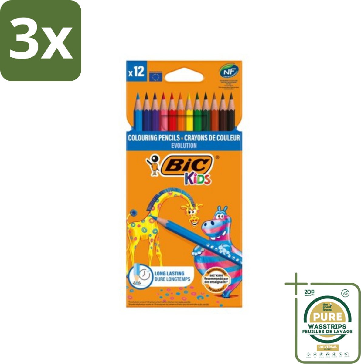 3 x Bic Kids - Kleurpotloden - Diverse Kleuren - Evolution - 12 Potloden - Grootverpakking - Kleurpotloden Voor Kinderen - Kleurpotloden Evolution - Kleurpotloden Voor Jonge Kunstenaars - Duurzaam Tekenen - Creatieve Potloden
