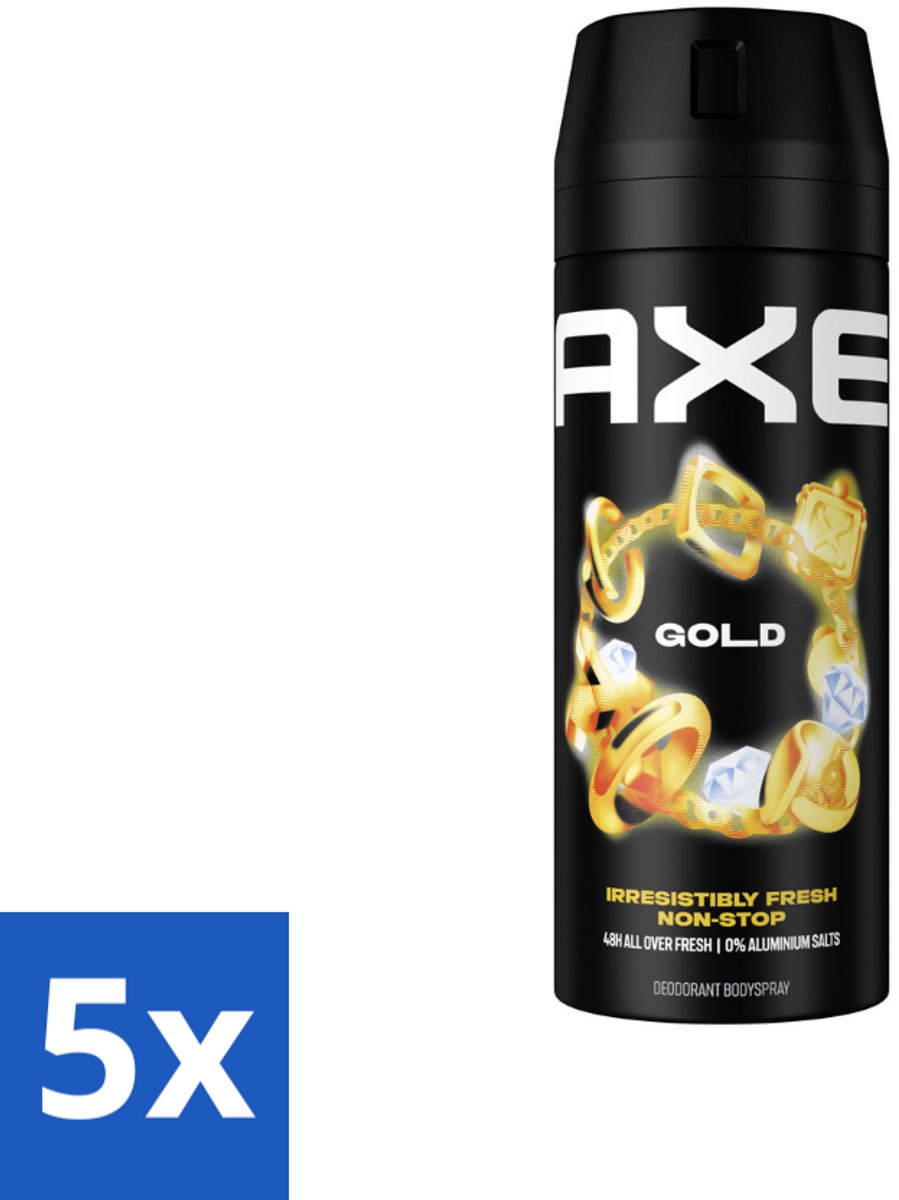 5 x Axe - Deodorant Bodyspray - 48hrs Fresh - Gold - Oud Wood & Fresh Vanilla - 150 ml - 48 Uur Geurbeleid - Deodorant Bodyspray - Oud Hout Geur - Donker Vanille - Geurbestrijdende Zinktechnologie