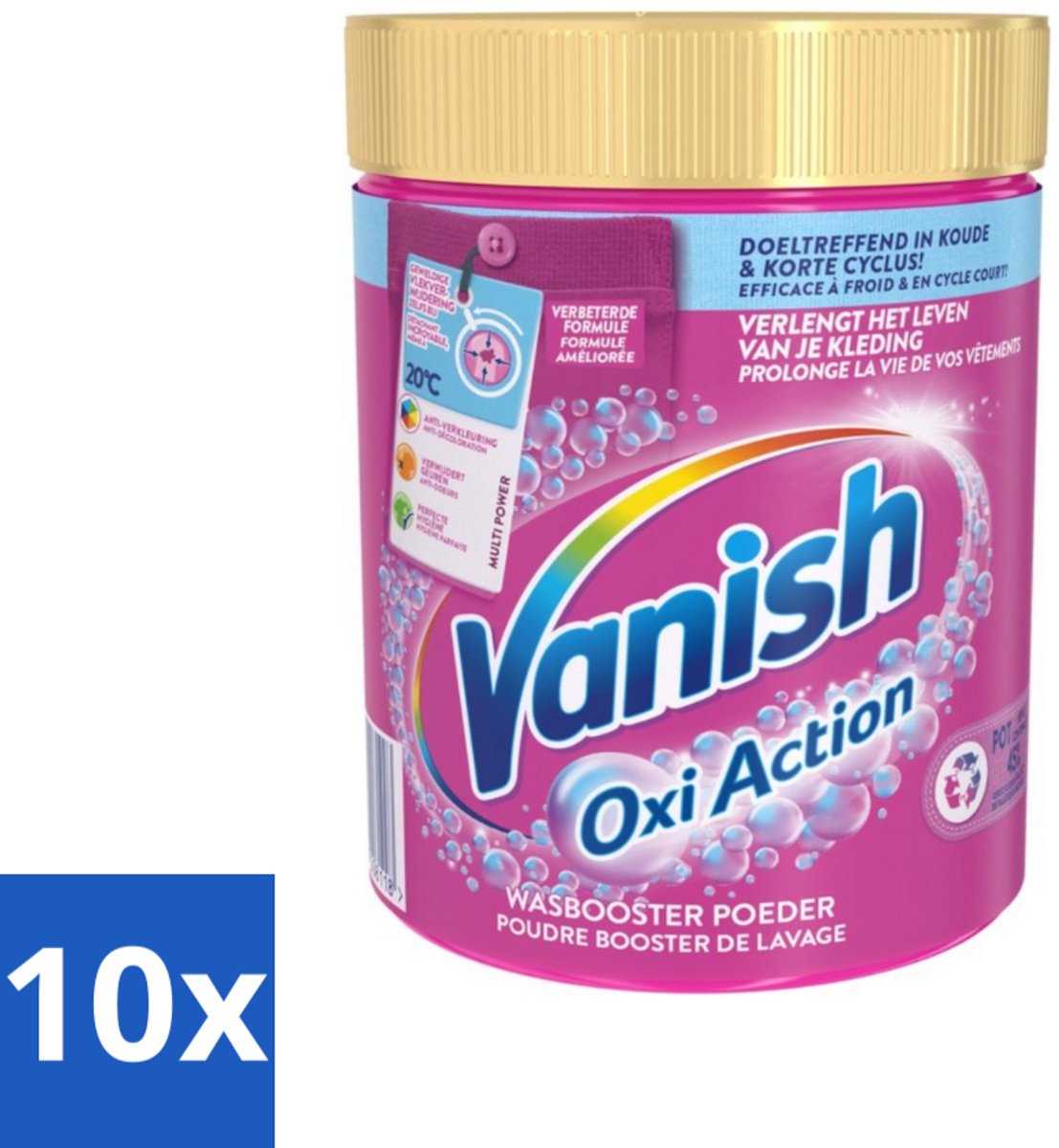 10 x Vanish Oxi Action - Vlekkenverwijderaar Poeder - Gekleurde Was - 1 Kg - Vlekkenverwijderaar - Wasbooster - Kleuroverdracht - Geurneutraliseren - Hygiëne