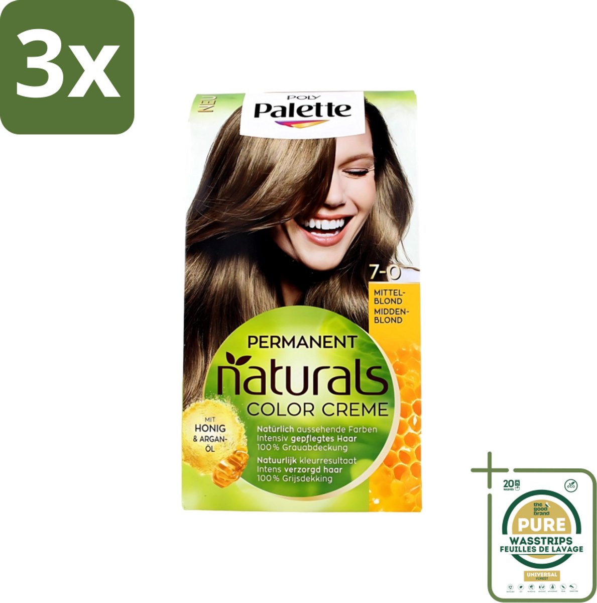 3 x Poly Palette - Haarverf - Middenblond 7-0 - 115ml - Grootverpakking - Haarverf - Middenblond - Permanente Haarverf - Natuurlijke Kleur - Haar Verzorging