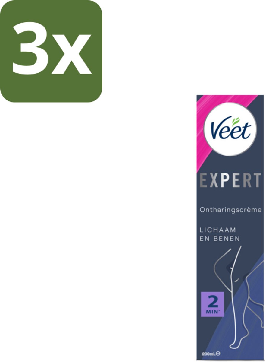 3 x Veet Expert Ontharingscrème Benen 200 ml - Veet Ontharing - Haar Verwijderen - Huid Verzorgen - Ontharing Crème - Sheaboter Crème