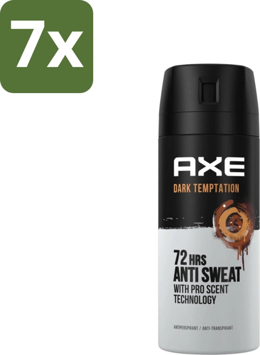 7 x Axe - Deodorant Spray - 72hrs Anti Sweat - Dark Temptation - 150 ml - Anti-sweat Spray - 72 Uur Bescherming - Zweetvoorkomend - Geur Chocolade - Kruiden Geur