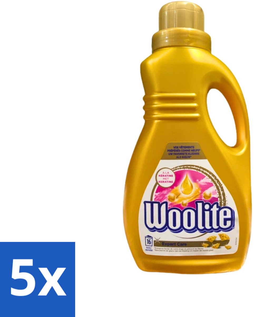 5 x Woolite Expert Care - Vloeibaar Wasmiddel - Met Keratine - Delicate Was - 16 Wasbeurten - 1L - Delicate Was - Keratine Wasmiddel - Kleding Verzorging - Wasmiddel Voor Delicate Stoffen - Glans Behouden