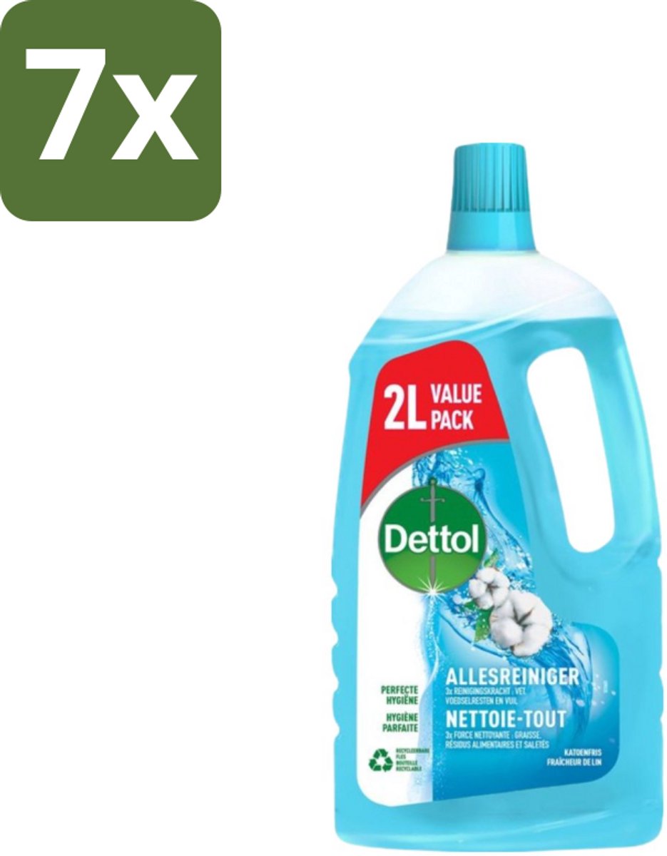 7 x Dettol - Allesreiniger - Katoenfris - Perfecte Hygiëne - 2L - Allesreiniger - Hygiëne - Katoenfris - Vet Verwijderen - Vuil Verwijderen