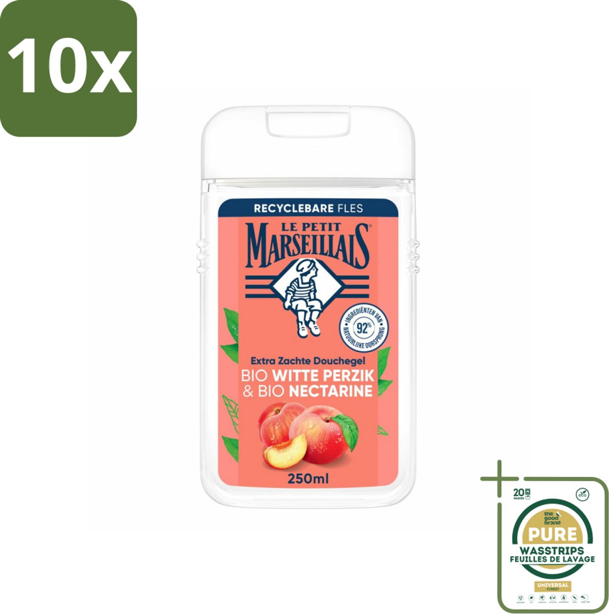 10 x Le Petit Marseillais – Douchegel – Bio Perzik & Nectarine – Verfrissend – 250 ml - Grootverpakking - Koffiezetapparaat