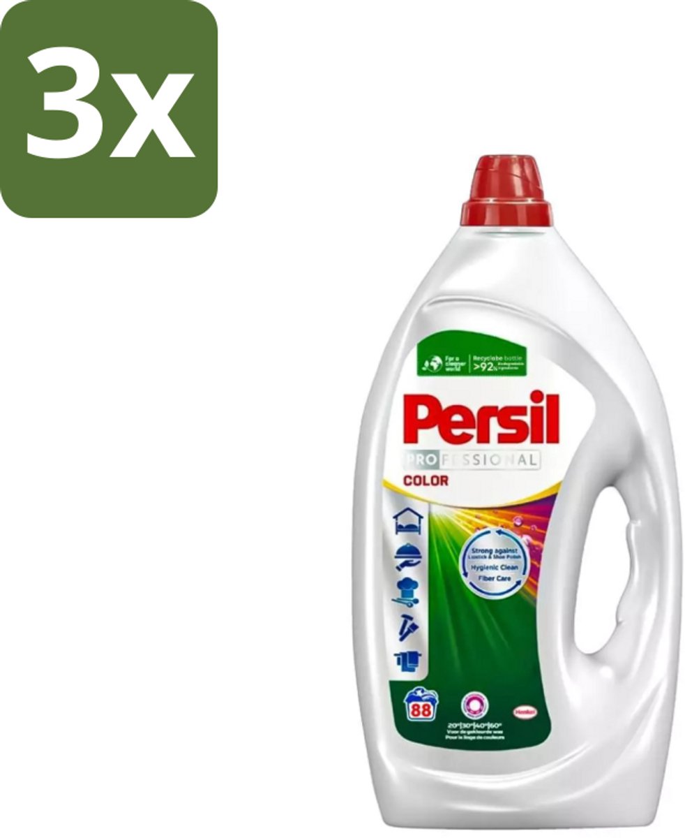 3 x Persil Professional Color - Vloeibaar Wasmiddel - Gekleurde Was - 88 Wasbeurten - Gekleurde Was - Vlekverwijdering - Wasmiddel - Wasresultaat - Wasfrisheid