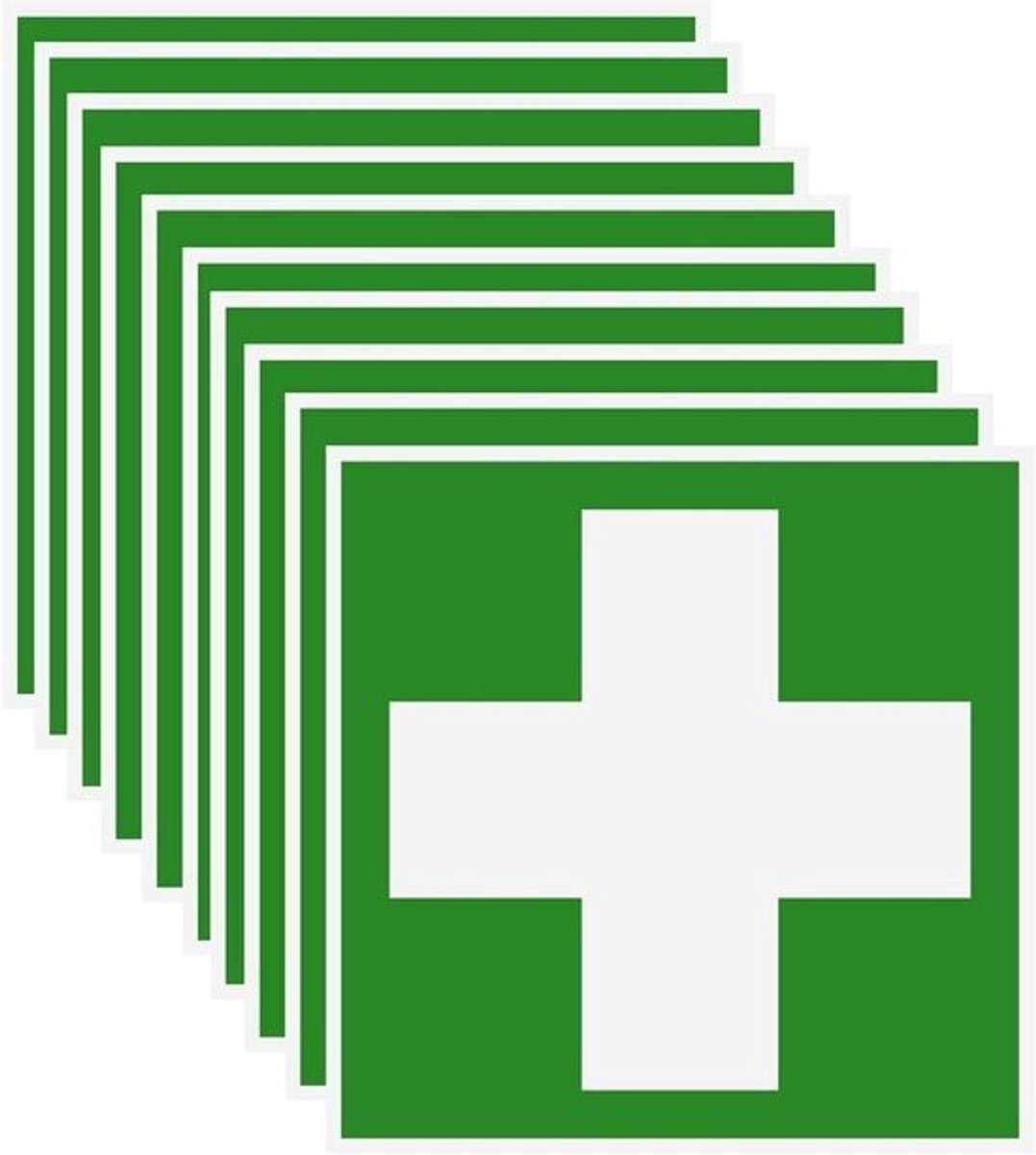Eerste Hulp Sticker - Groene Kruis Waarschuwingsbord voor Verbanddoos - 10 x 10 cm