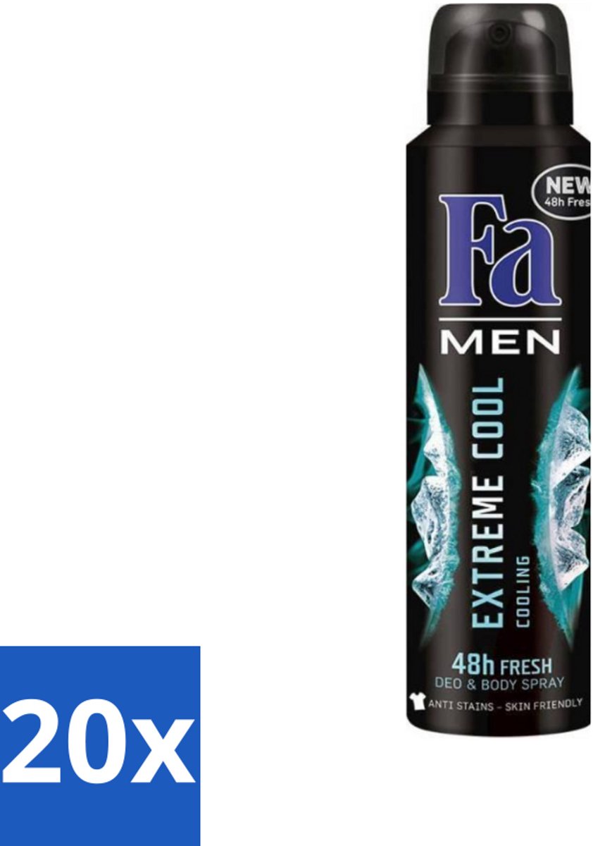 20 x Fa Men - Extreme Cool - Deodorant Spray - Coolend - 150 ml - Deodorant Spray - Frisse Geur - Koele Geur - Mannen Deodorant - Lichaamsgeur Bescherming