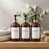 Shampoo en Conditioner Dispenser Set - 3 Stuks - 500 ml - zwart & goud - Navulbare Zeeppomp Badkamer Accessories bruin