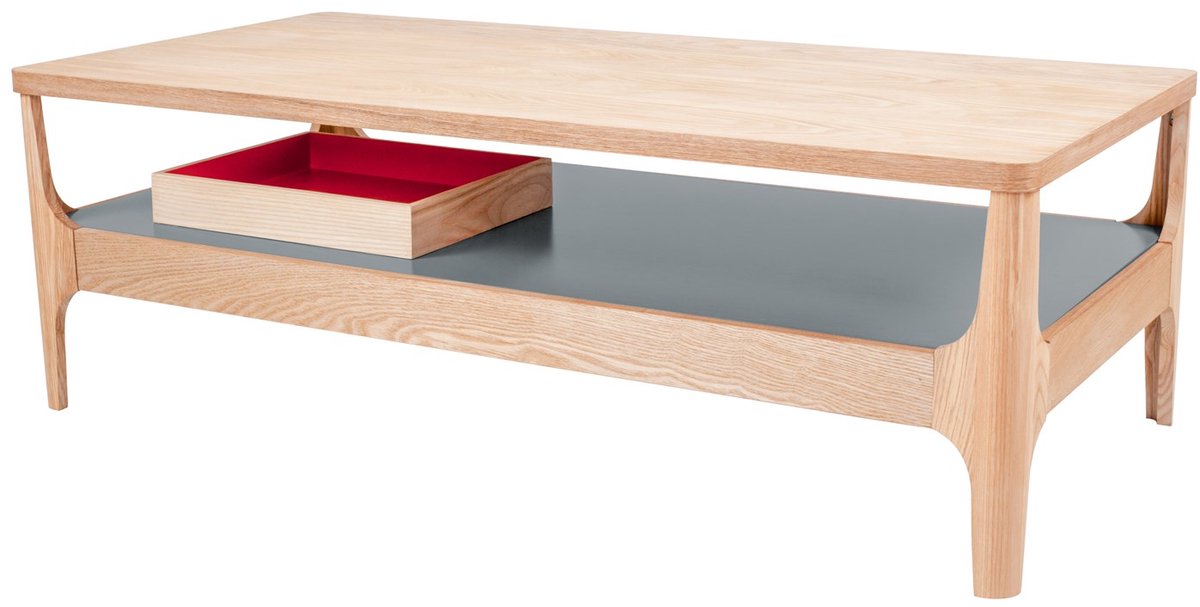 Padiro rechthoekige salontafel 120 x 40 x 60 cm - essen en grijs - MDF met essenfineer - met schap - massief houten poten