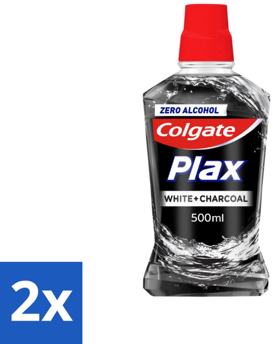 2 x Colgate Plax - Zonder Alcohol - Mondwater - Wit + Houtskool - 500 ml - Mondwater - Witte Tanden - Tandplak - Houtskool - Alcoholvrij