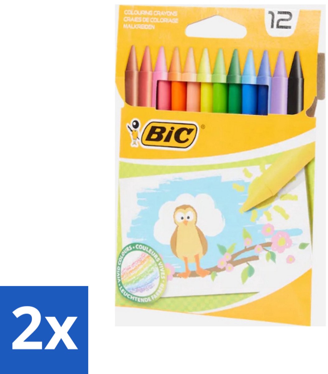 2 x BIC - Waskrijt - Diverse Kleuren - 12 Krijtjes - Kleurpotloden - Waskrijt - Tekenkrijt - Creatief Materiaal - Kinderkrijt