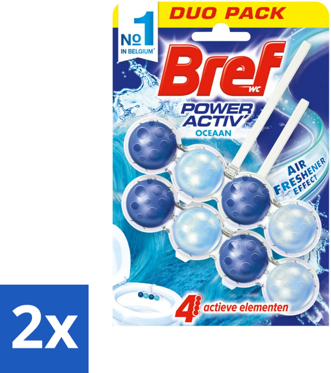 2 x Bref Toiletblok Power Active Ocean 2 stuks per verpakking - Toilet Schoonmaken - Toiletblok - Wc Reiniger - Anti-kalk - Fris Toilet