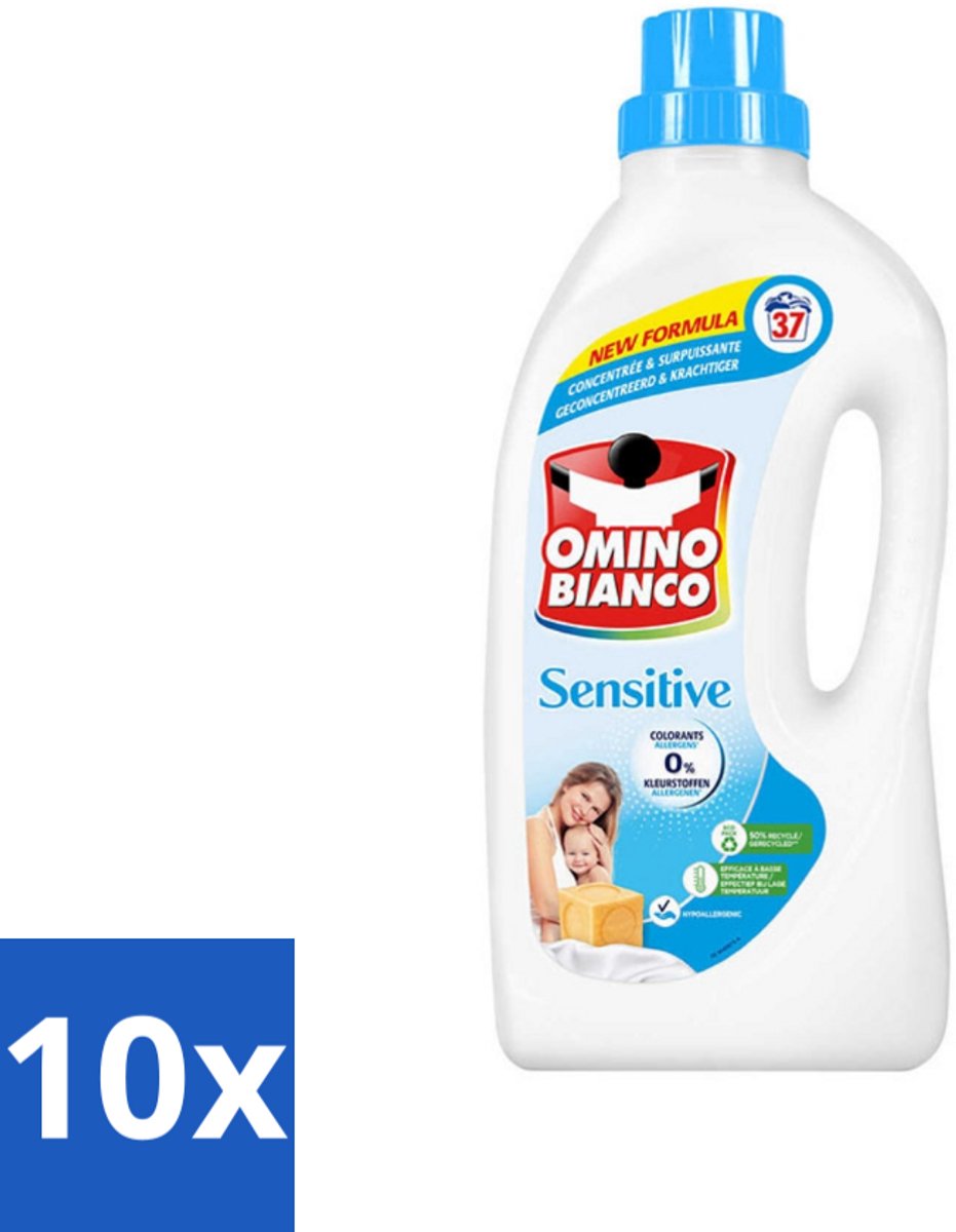 Omino Bianco - Gevoelig - Wasmiddel - Witte & Gekleurde Was - 37 Wasbeurten - Bulkverpakking - 10 stuks