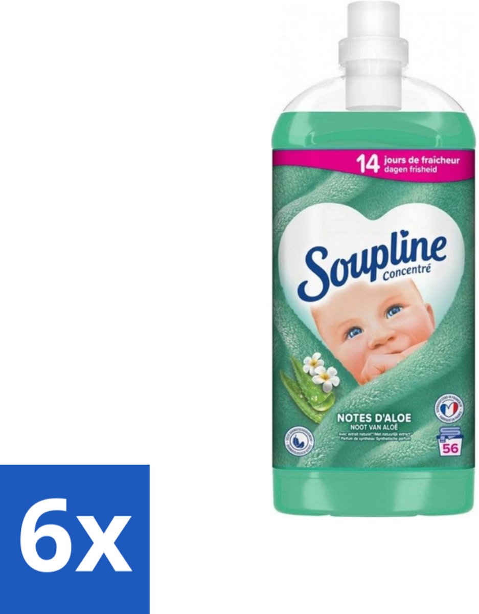 6 x Soupline - Wasverzachter - Aloë Vera - 56 Wasbeurten - 1.3L - Wasverzachter - Aloë Vera - Frisheid - Zachtheid - Wasgoed