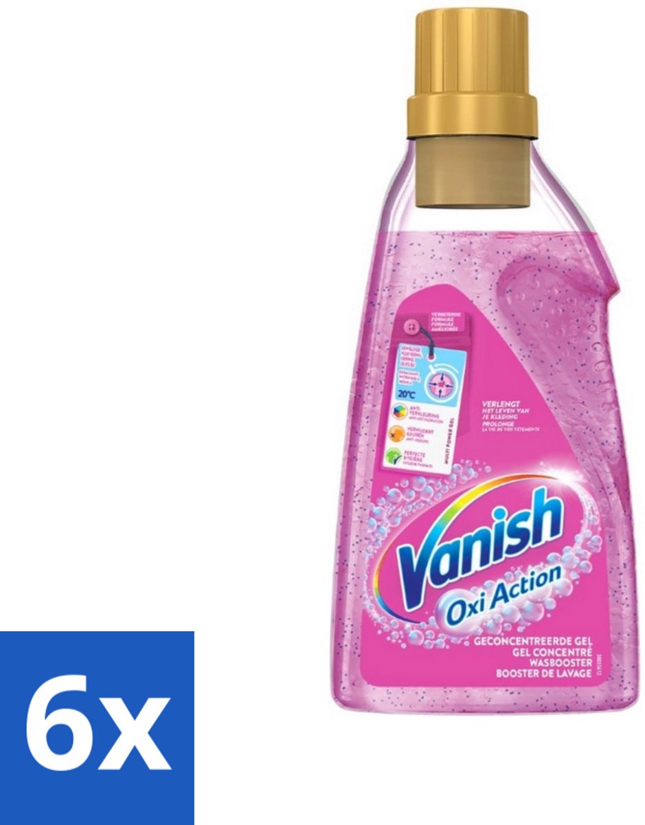 6 x Vanish Oxi Action - Vlekkenverwijderaar Gel - Voor Gekleurde Was - 30 Wasbeurten - Vlekkenverwijderaar - Wasverzachter - Wasbooster - Gekleurde Was - Wasmiddel