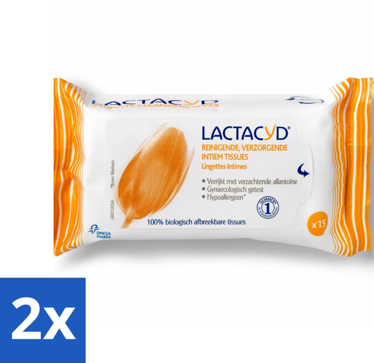 2 x Lactacyd Tissues Verzorgend 15 stuks per verpakking - Intieme Doekjes - Intieme Reiniging - Biologisch Afbreekbaar - Allantoïne - Melkzuur