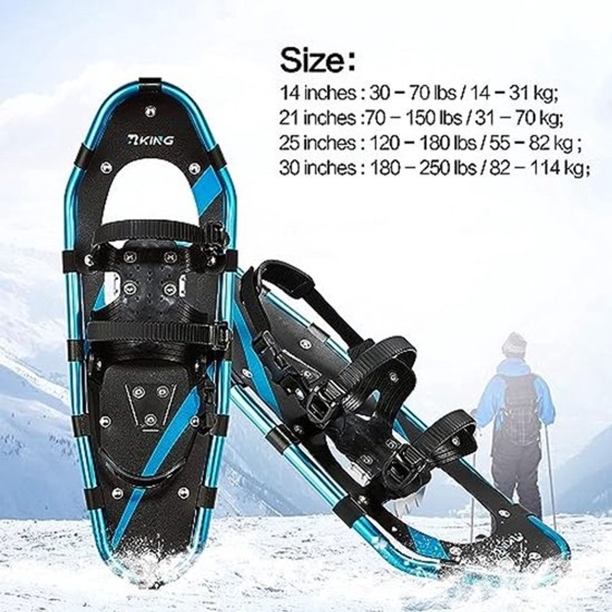 Lichtgewicht sneeuwschoenen set met verstelbare trekkingstokken en draagtas - 14/17/21/25/30 inch