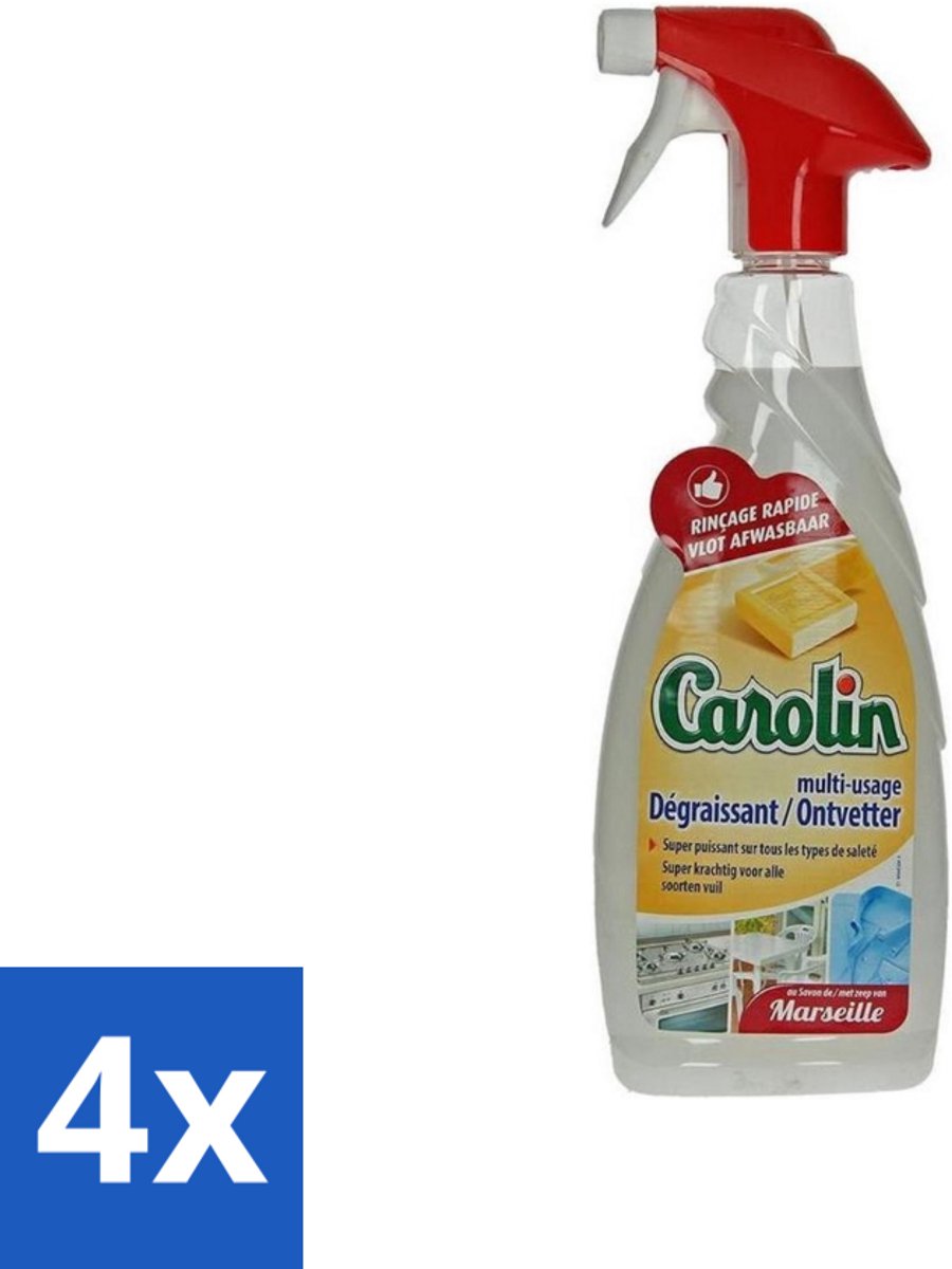 4 x Carolin - Keukenreiniger - Ontvetter - 650 ml - Keukenreiniger - Ontvetter - Marseillezeep - Vetvlekken Verwijderen - Hardnekkig Vuil