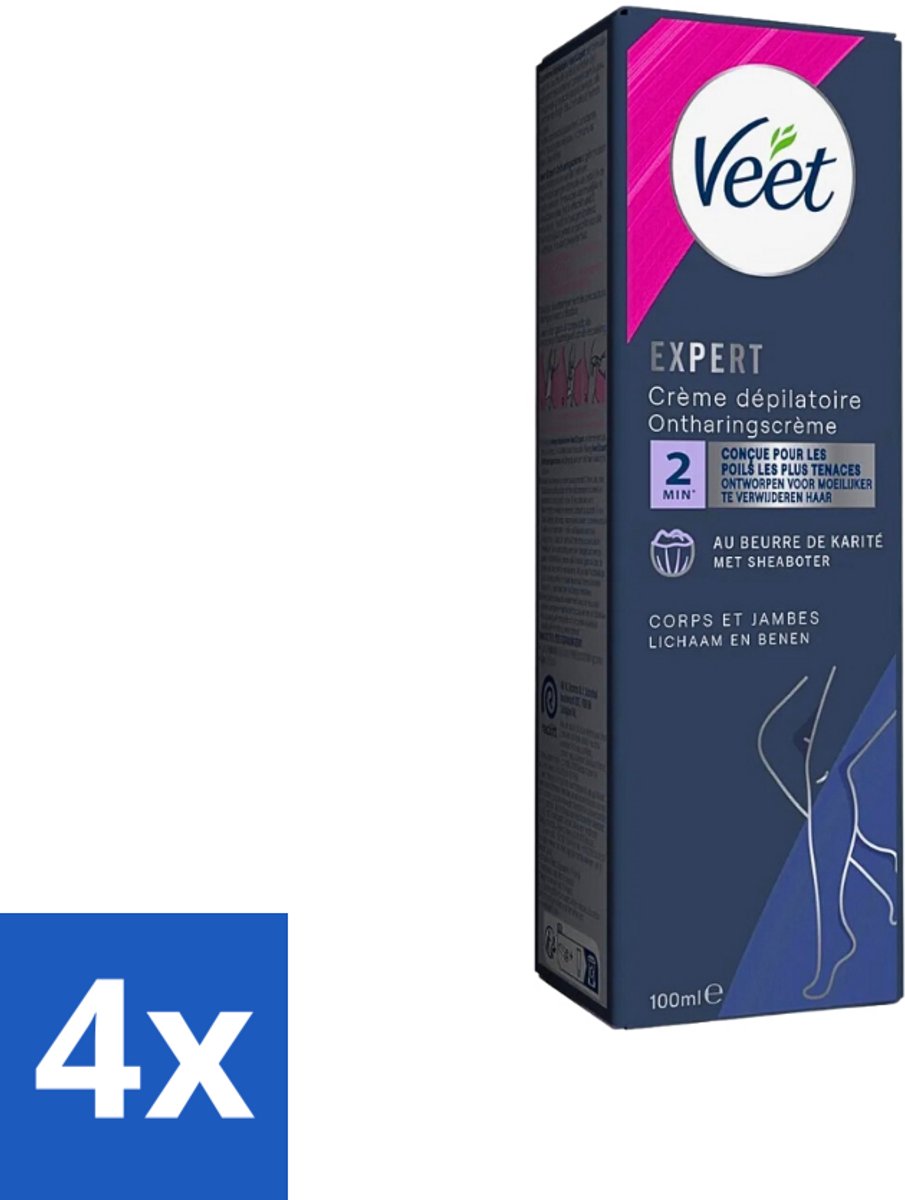 4 x Veet Expert - Ontharingscreme met sheaboter - Lichaam & benen - Alle huidtypes - 100ml - Ontharingscrème - Scheercrème - Veet - Ontharen - Benen