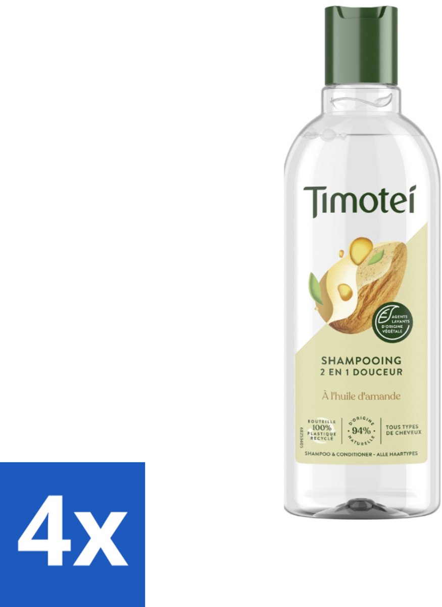 4 x Timotei - Shampoo - Amandelolie - 2in1 - Alle haartypes - 300ml - 2in1 Shampoo - Shampoo Conditioner - Amandelolie Shampoo - Haarverzorging - Zachte Shampoo