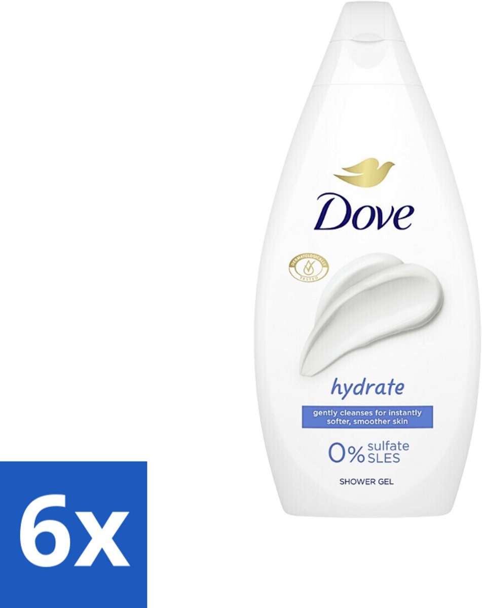 6 x Dove Hydrate - Douchegel - Sulfaatvrij - 250 ml - Douchegel - Hydratatie - Dove - Sulfaatvrij - Zacht