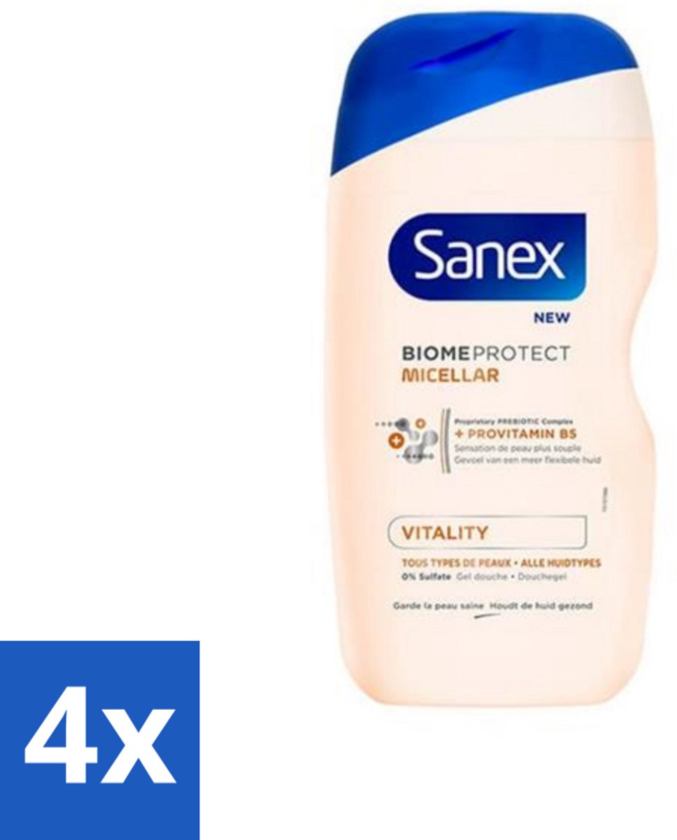 4 x Sanex - BiomeProtect Micellair - Douchegel - Vitaliteit - 0% Sulfaat - Alle Huidtypes - 400 ml - Sanex BiomeProtect - Micellair Douchegel - BiomeProtect Technologie - Milde Reiniging - Sulfatenvrij