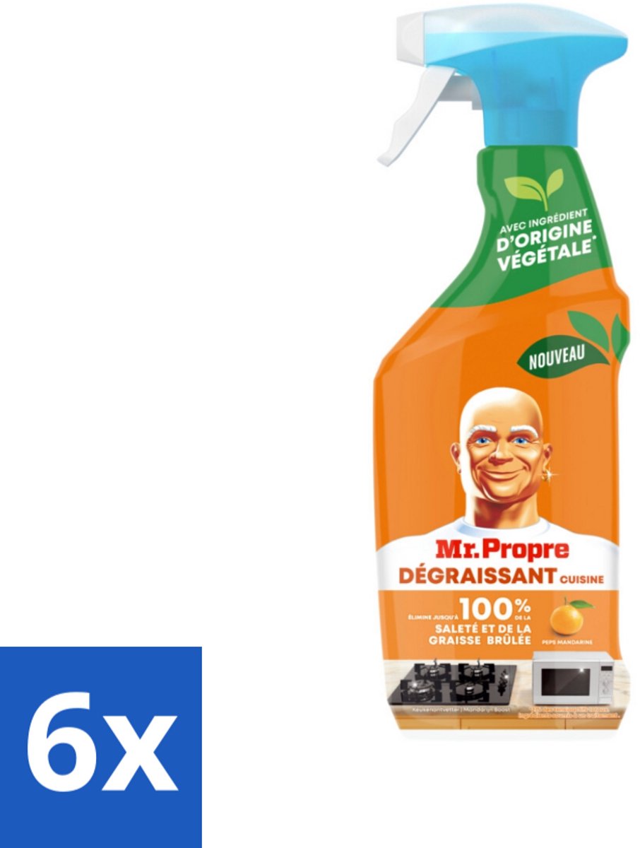 6 x Mr. Proper - Keukenontvetter Spray - Mandarijn - Natuurlijke ingrediënten - 500 ml - Keukenontvetter - Ontvetter Spray - Mandarijn Geur - Schoonmaakmiddel Keuken - Keuken Schoonmaken