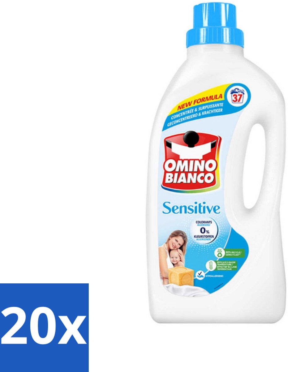 Omino Bianco - Gevoelig - Wasmiddel - Witte & Gekleurde Was - 37 Wasbeurten - Bulkverpakking - 20 stuks