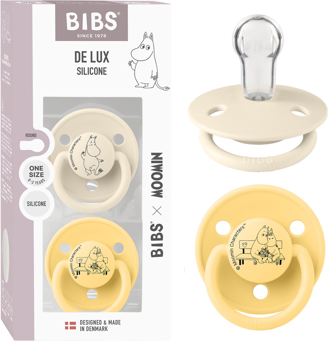 Moomin x BIBS De Lux Fopspeen - 0+ mnd - 2-pack - Rond - Ivory/Pale Butter