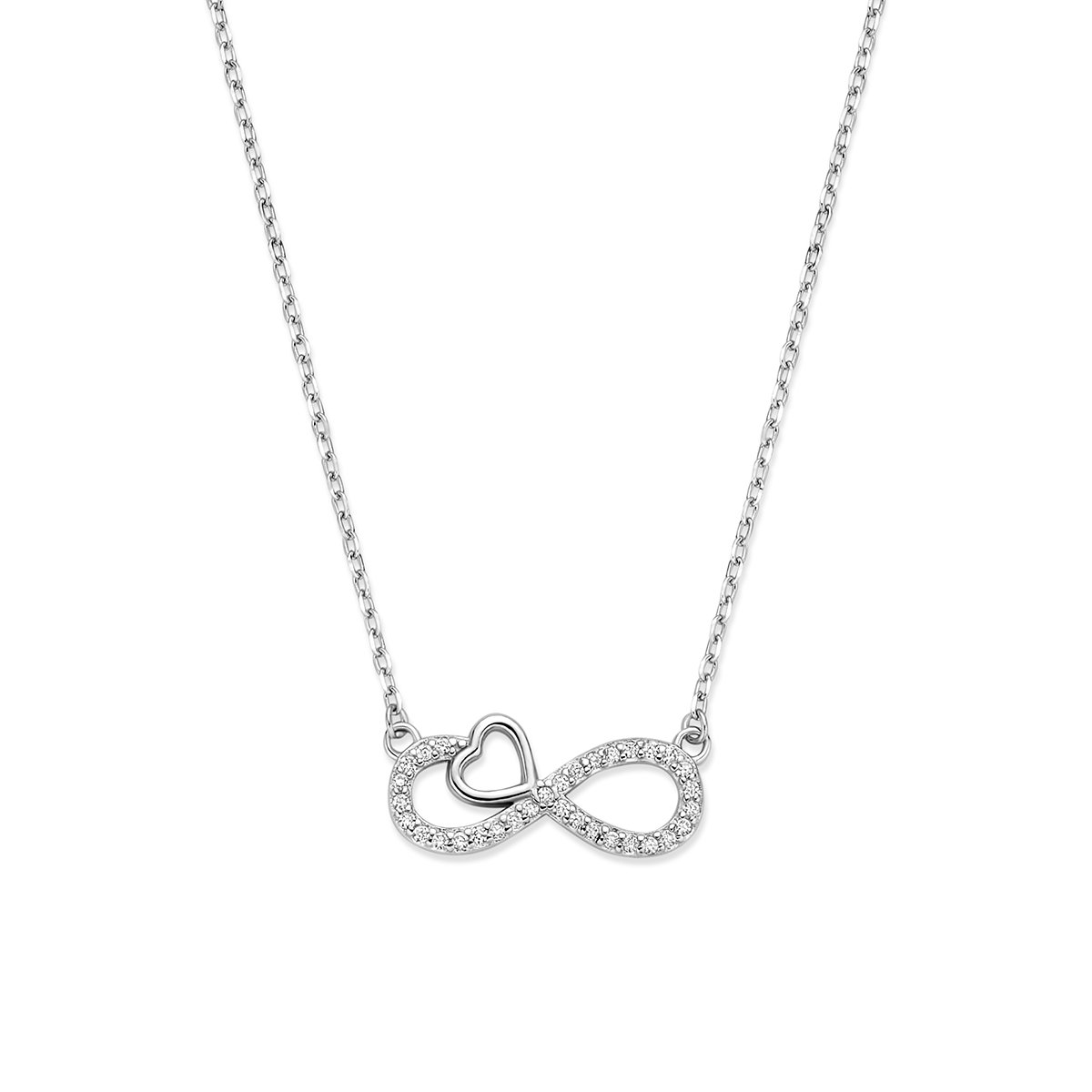 Zilveren halsketting met infinity en hartje | 925 zilver | zirkonia | draaglengte 41-45 cm | Jonline