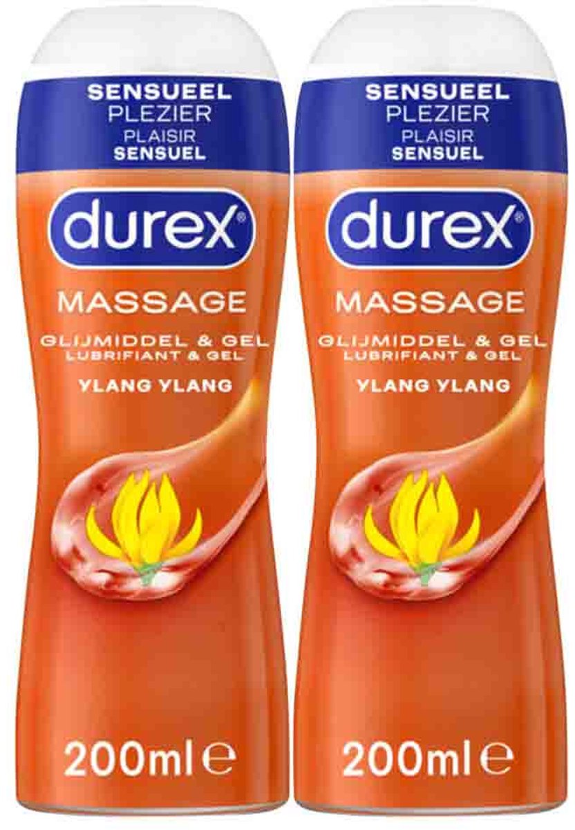 Durex - 2-In-1 Massageolie en Glijmiddel Ylang Ylang - 2 x 200 ml - Voordeelverpakking