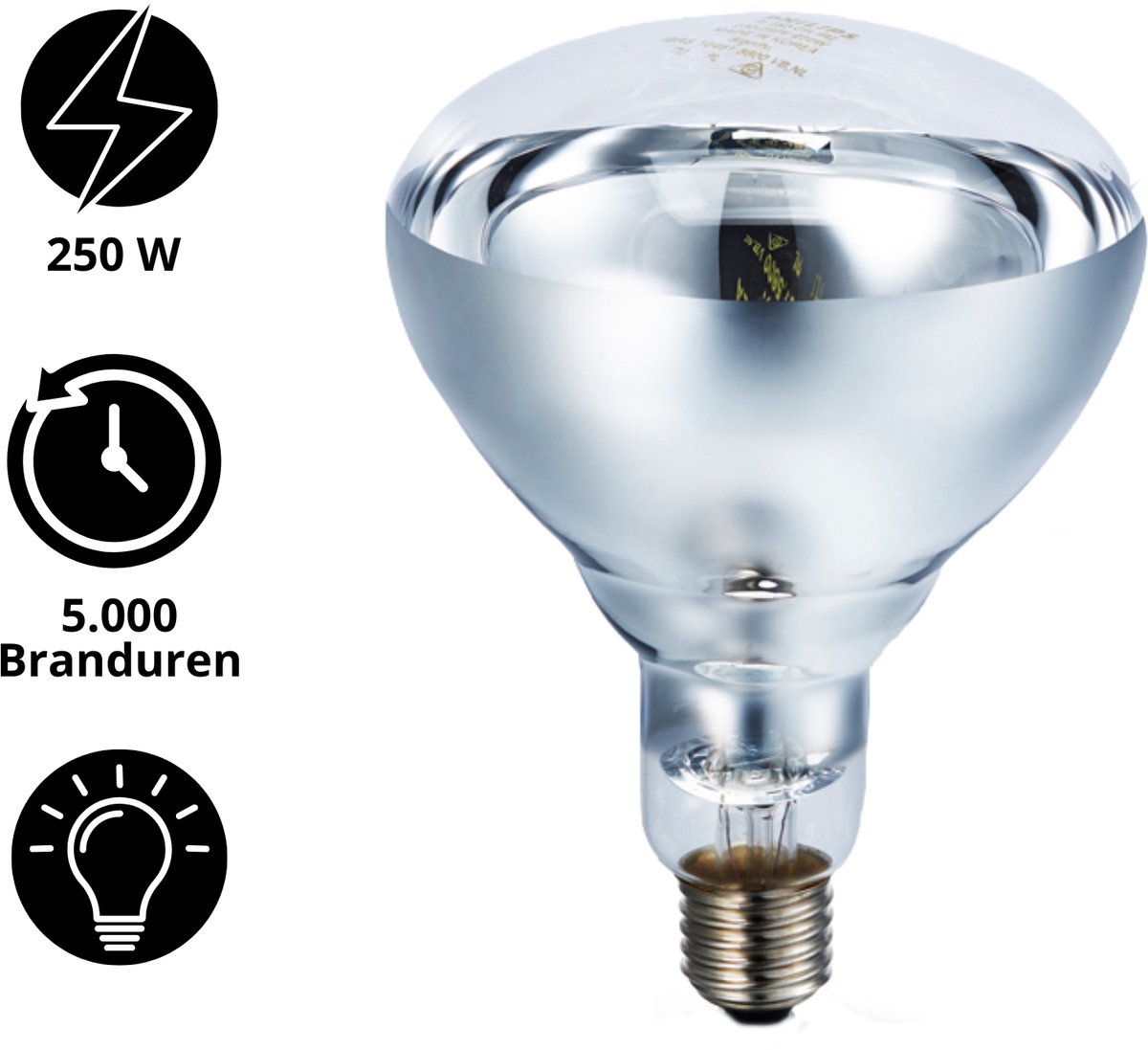 Heat Plus - Infrarood warmteLamp 250W Wit - Voor Optimale Verwarming