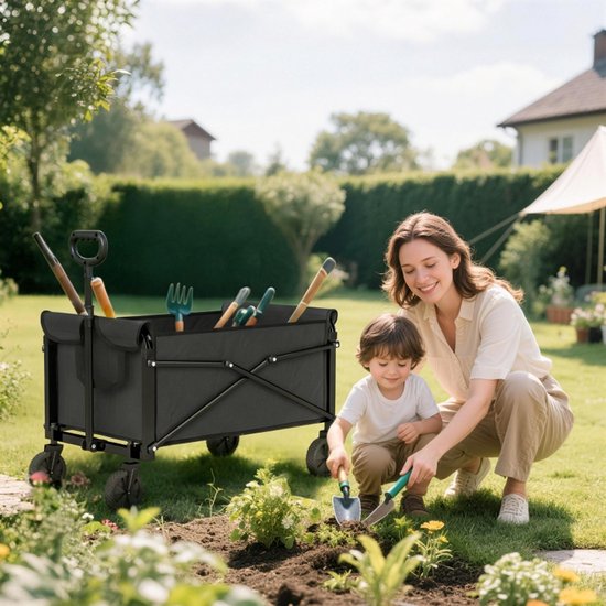 Opvouwbare kampeerwagen 78 x 47,5 x 92 cm zwart metaal, transportwagen, opvouwbaar ontwerp, met wielen, verplaatsbaar, stabiel en duurzaam, geschikt voor kamperen, winkelen, verhuizen en vissen — afbeelding 3