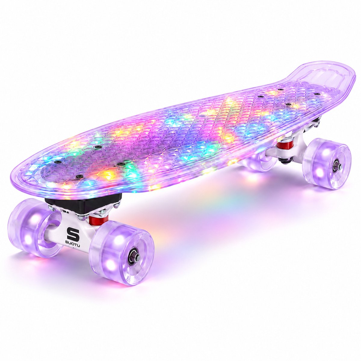Suotu Skateboard met LED Lichtgevend Dek & Wielen - ABEC-9 - Skateboard Meisjes/jongens – Skateboard Volwassenen - Paars