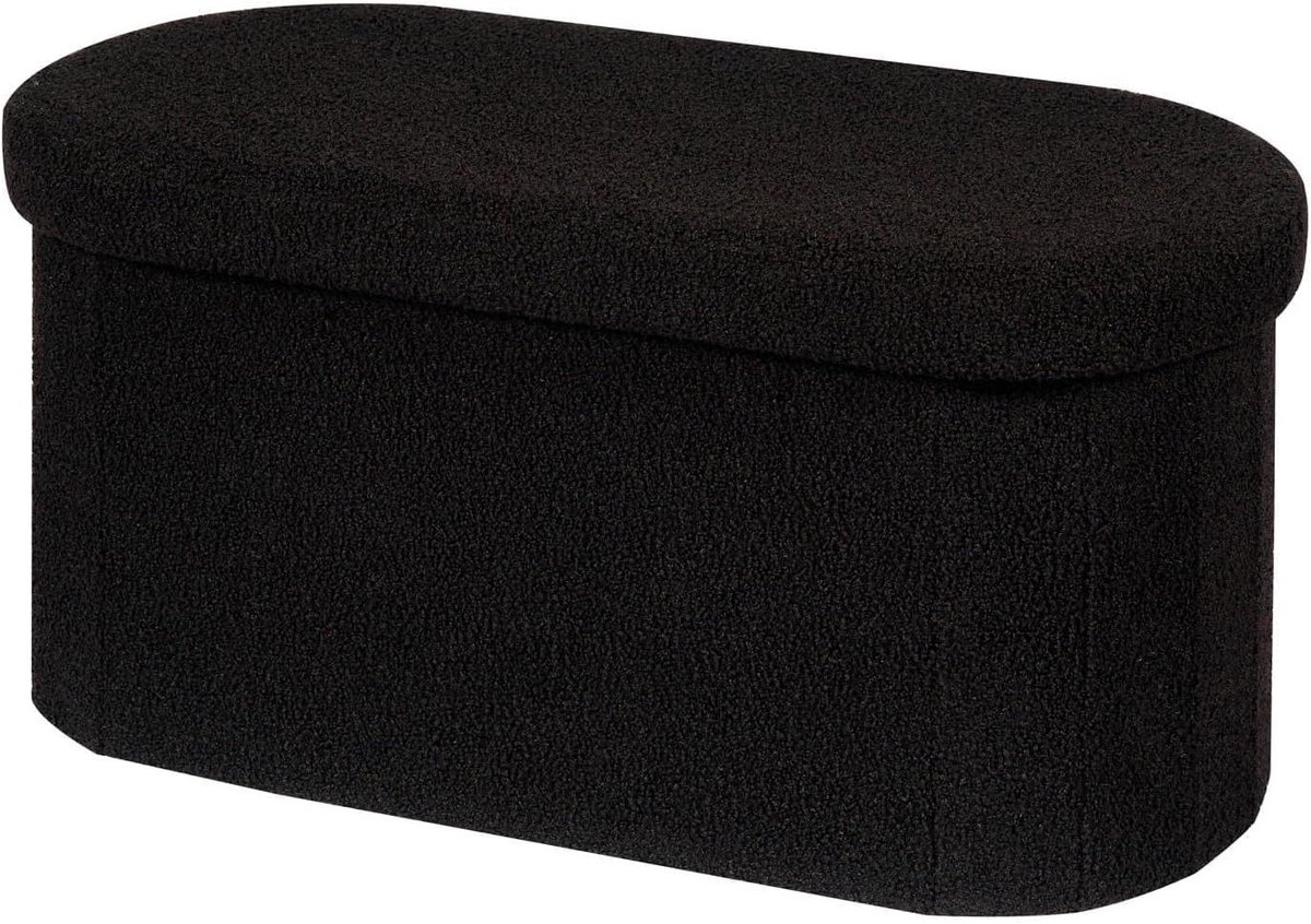 Opbergkruk - Voetenbank Poef - Ruimte Besparen - Zachte Teddy Stof - 76 x 38 cm - Zwart