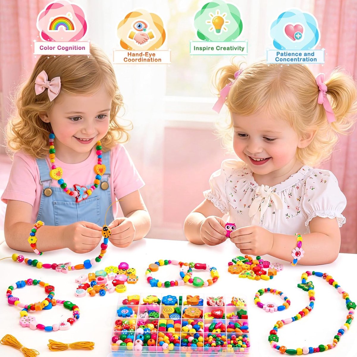 Sieradenset voor Meisjes met Houten Kralen - Met Sieradendoosje - DIY Sieraden Maken voor Kinderen - Knutselset voor Armband & Ketting - Complete Bedelarmband Kit - Doe-het-zelf Kindersieraden - Voo 4-10 Jaar - Creatief Speelgoed — cadeau in Spellen & Speelgoed - foto 5