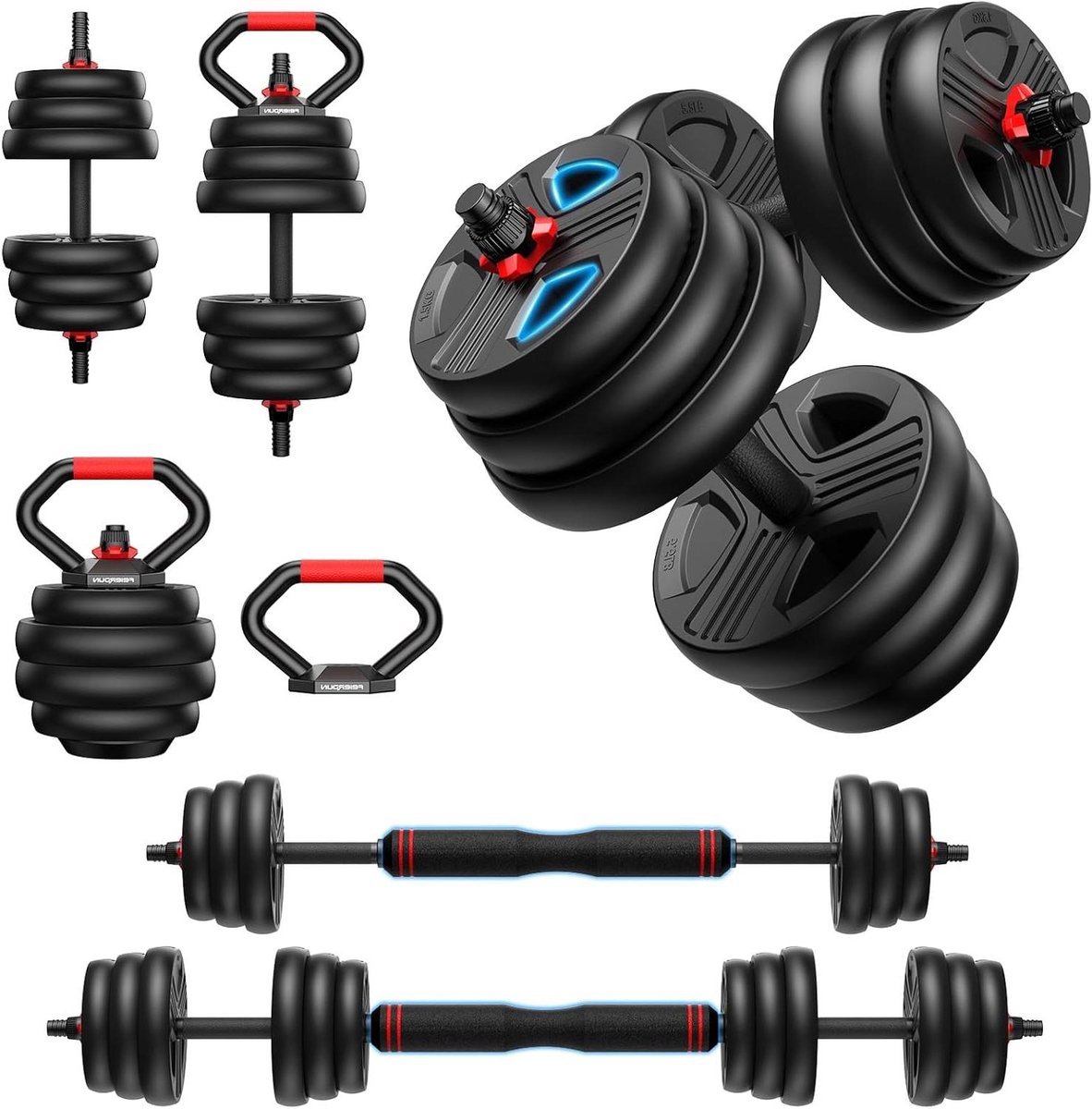 Verstelbare Halterset - Gewichtenset - Kracht Training - 5-in-1 Multifunctioneel - Tot 40 kg - Zwart